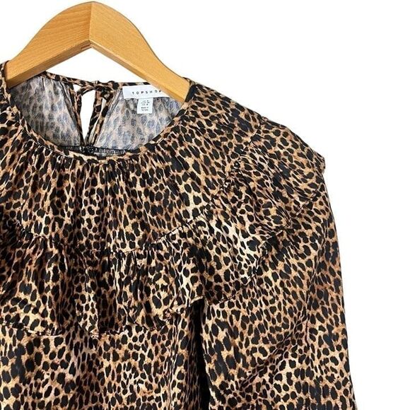 TopShop Leopard Animal Print Poplin Blouse Size 4 Small - Picture 5 of 11